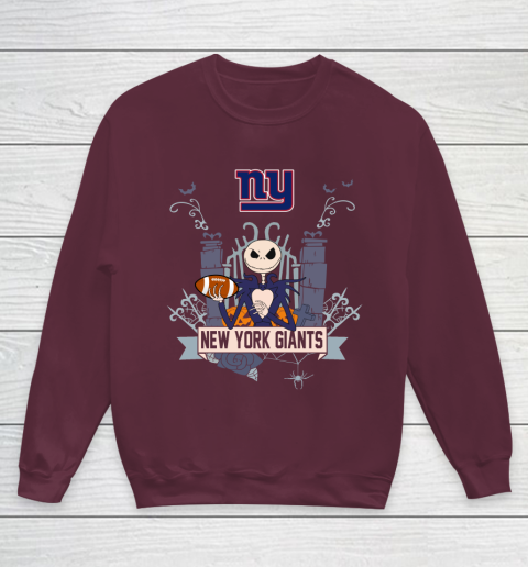 NFL New York Giants Football Jack Skellington Halloween Youth Sweatshirt 4