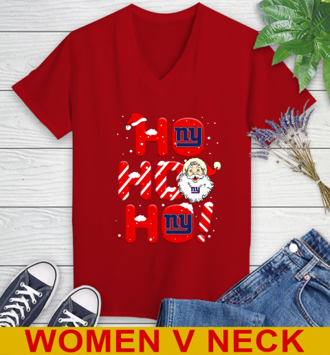 New York Giants NFL Football Ho Ho Ho Santa Claus Merry Christmas Shirt Women's V-Neck T-Shirt 10