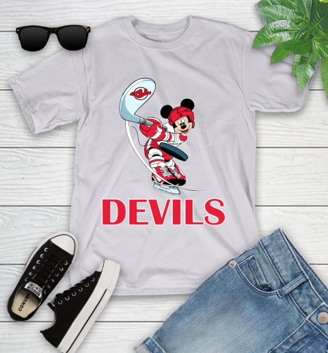 NHL Hockey New Jersey Devils Cheerful Mickey Mouse Shirt Youth T-Shirt 4