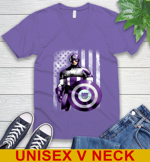 Sacramento Kings NBA Basketball Captain America Marvel Avengers American Flag Shirt V-Neck T-Shirt 8