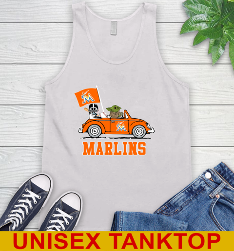 MLB Baseball Miami Marlins Darth Vader Baby Yoda Driving Star Wars Shirt Tank Top
