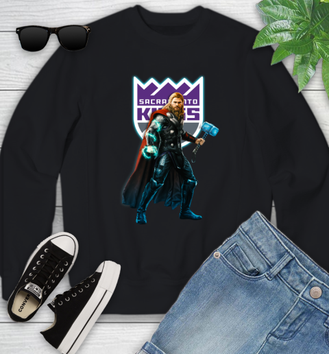 NBA Thor Avengers Endgame Basketball Sacramento Kings Youth Sweatshirt 2