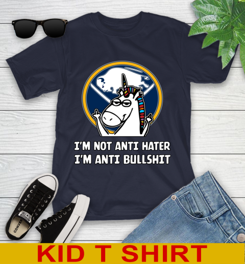 Buffalo Sabres NHL Hockey Unicorn I'm Not Anti Hater I'm Anti Bullshit Youth T-Shirt 3