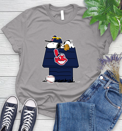 MLB Cleveland Indians Snoopy Woodstock The Peanuts Movie Baseball T Shirt Women's T-Shirt 5