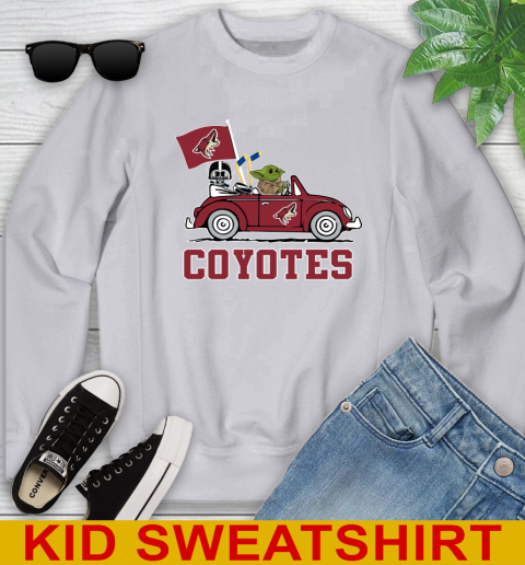 NHL Hockey Arizona Coyotes Darth Vader Baby Yoda Driving Star Wars Shirt Youth Sweatshirt 4