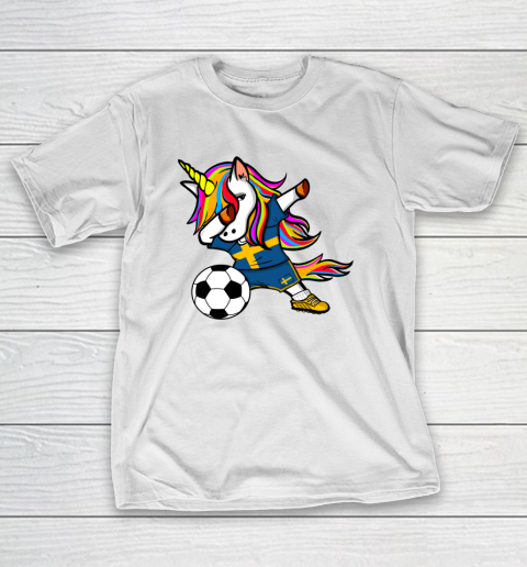 Funny Dabbing Unicorn Sweden Football Swedish Flag Soccer T-Shirt