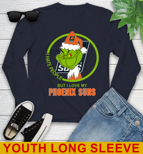 Phoenix Suns NBA Christmas Grinch I Hate People But I Love My Favorite Basketball Team Youth Long Sleeve 3