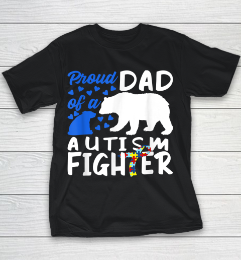 Proud Dad Of A Autism Fighter Awareness Puzzle Piece Ribbon Youth T-Shirt
