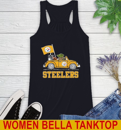 NFL Football Pittsburgh Steelers Darth Vader Baby Yoda Driving Star Wars Shirt Racerback Tank 10