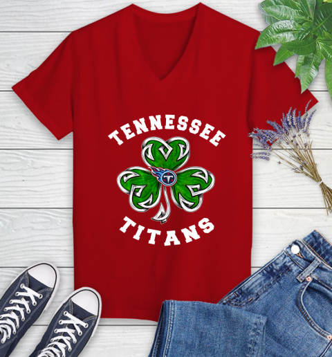 NFL Tennessee Titans Three Leaf Clover St Patrick's Day Football Sports Women's V-Neck T-Shirt 11