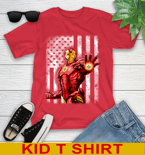 New Orleans Saints NFL Football Iron Man Avengers American Flag Shirt Youth T-Shirt 11