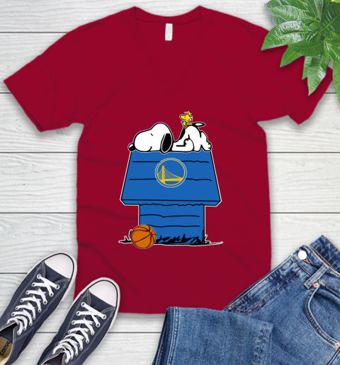 Golden State Warriors NBA Basketball Snoopy Woodstock The Peanuts Movie V-Neck T-Shirt 8