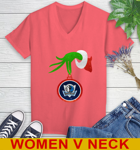 Dallas Mavericks Grinch Merry Christmas NBA Basketball Women's V-Neck T-Shirt 7