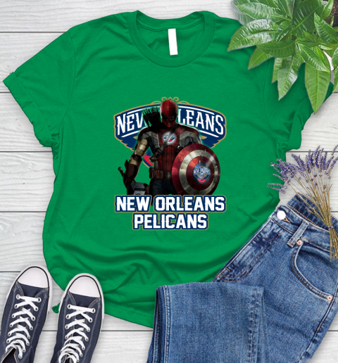 New Orleans Pelicans NBA Basketball Captain America Thor Spider Man Hawkeye Avengers Women's T-Shirt 6