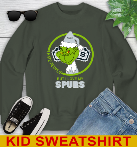 San Antonio Spurs NBA Christmas Grinch I Hate People But I Love My Favorite Basketball Team Youth Sweatshirt 9