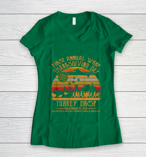 WKRP Thanksgiving Day Turkey Drop Women's V-Neck T-Shirt 3
