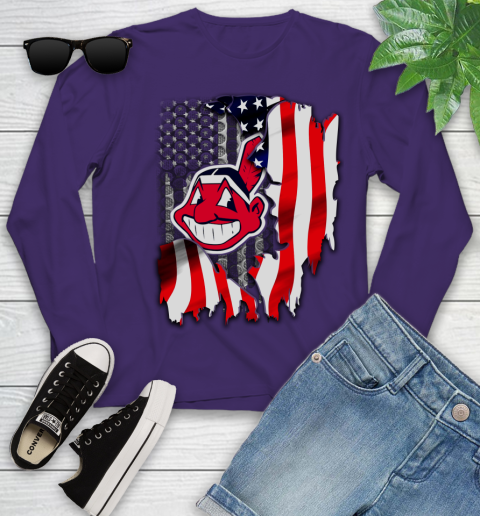 Cleveland Indians MLB Baseball American Flag Youth Long Sleeve 4