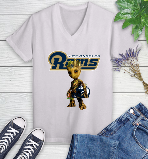 Los Angeles Rams NFL Football Groot Marvel Guardians Of The Galaxy Women's V-Neck T-Shirt