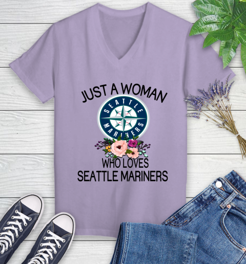 MLB Just A Woman Who Loves Seattle Mariners Baseball Sports Women's V-Neck T-Shirt 9