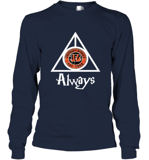 Always Love The Cincinnati Bengals x Harry Potter Mashup NFL s2zw always love the cincinnati bengals x harry potter long sleeve tee 14 front navy