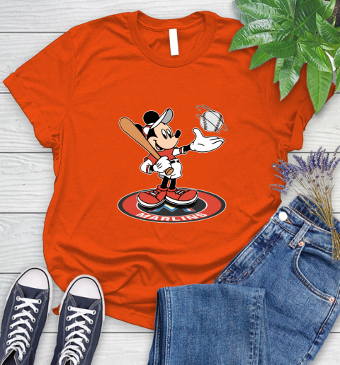 MLB Baseball Miami Marlins Cheerful Mickey Disney Shirt Women's T-Shirt 4