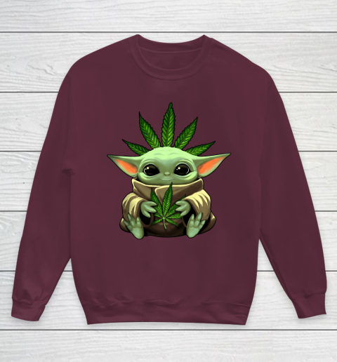 Baby Yoda Hug Marijuana Canabis Youth Sweatshirt 5