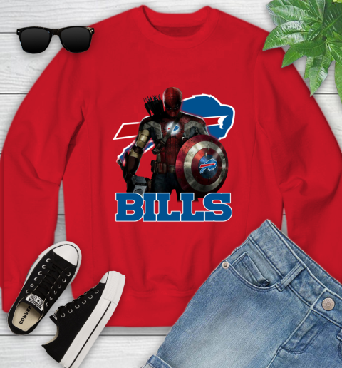 NFL Captain America Thor Spider Man Hawkeye Avengers Endgame Football Buffalo Bills Youth Sweatshirt 9