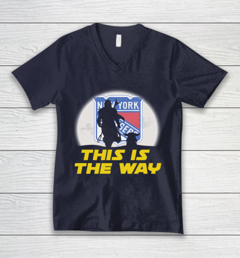 New York Rangers NHL Ice Hockey Star Wars Yoda And Mandalorian This Is The Way V-Neck T-Shirt 2