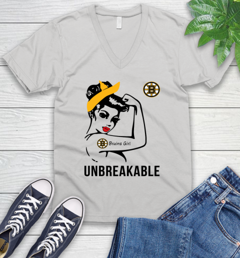 NHL Boston Bruins Girl Unbreakable Hockey Sports V-Neck T-Shirt