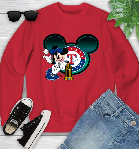 MLB Texas Rangers The Commissioner's Trophy Mickey Mouse Disney Youth Sweatshirt 9