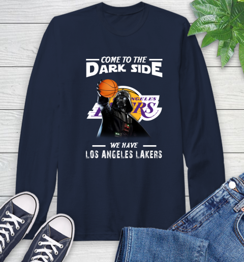 NBA Come To The Dark Side We Have Los Angeles Lakers Star Wars Darth Vader Basketball Long Sleeve T-Shirt 3