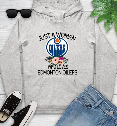 NHL Just A Woman Who Loves Edmonton Oilers Hockey Sports Youth Hoodie