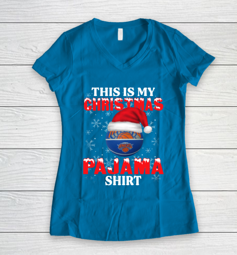 New York Knicks This Is My Christmas Pajama Shirt NBA Women's V-Neck T-Shirt 5