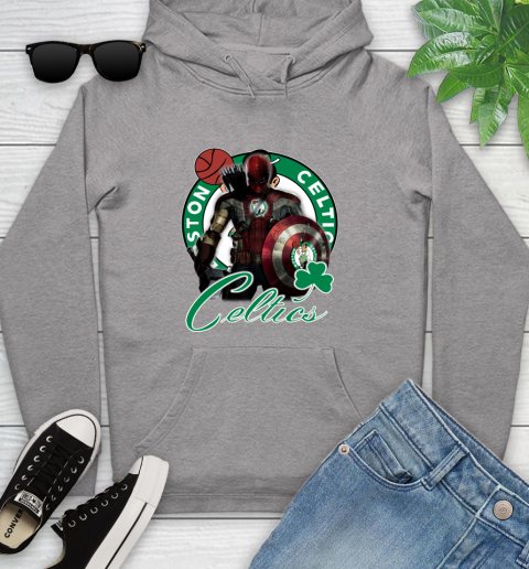 Boston Celtics NBA Basketball Captain America Thor Spider Man Hawkeye Avengers Youth Hoodie 6