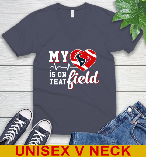 NFL My Heart Is On That Field Football Sports Houston Texans V-Neck T-Shirt 7