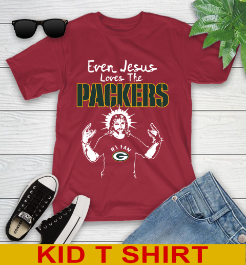 Green Bay Packers NFL Football Even Jesus Loves The Packers Shirt Youth T-Shirt 12