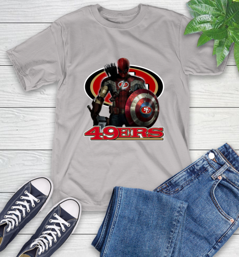 NFL Captain America Thor Spider Man Hawkeye Avengers Endgame Football San Francisco 49ers T-Shirt 12
