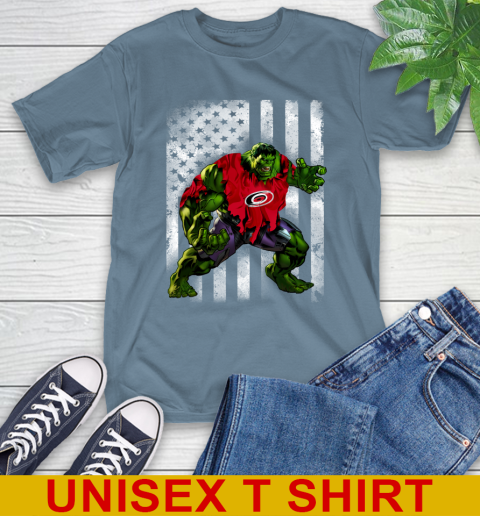 Carolina Hurricanes Hulk Marvel Avengers NHL Hockey American Flag T-Shirt 8