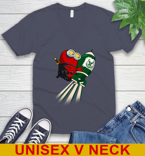 NBA Basketball Milwaukee Bucks Deadpool Minion Marvel Shirt V-Neck T-Shirt 8 NBA Basketball Milwaukee Bucks Deadpool Minion Marvel Shirt V-Neck T-Shirt - Image 8