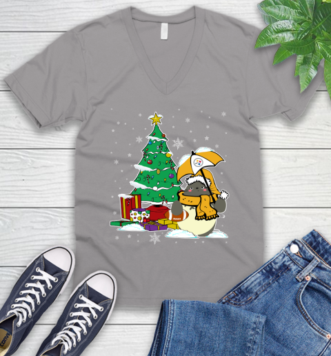 Pittsburgh Steelers NFL Football Cute Tonari No Totoro Christmas Sports V-Neck T-Shirt 3