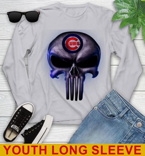 Chicago Cubs MLB Baseball Punisher Skull Sports Youth Long Sleeve 5