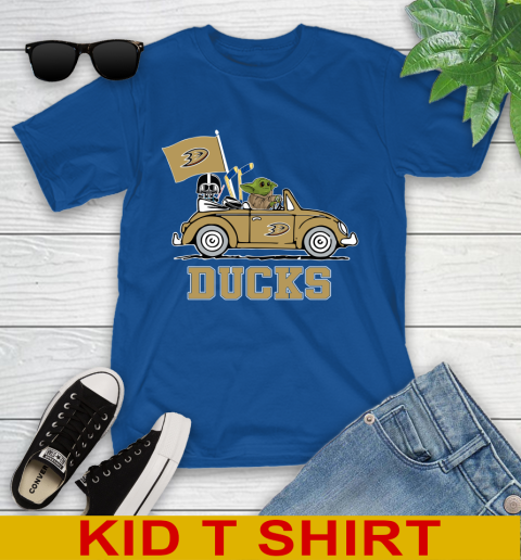 NHL Hockey Anaheim Ducks Darth Vader Baby Yoda Driving Star Wars Shirt Youth T-Shirt 9