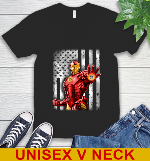 Florida Panthers NHL Hockey Iron Man Avengers American Flag Shirt V-Neck T-Shirt