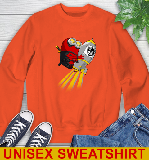 NBA Basketball Brooklyn Nets Deadpool Minion Marvel Shirt Sweatshirt - Image 4
