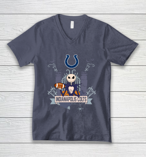 NFL Indianapolis Colts Football Jack Skellington Halloween V-Neck T-Shirt 7