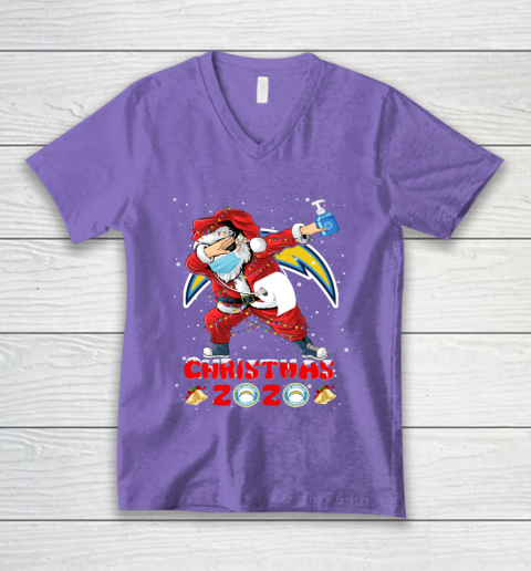 Los Angeles Chargers Funny Santa Claus Dabbing Christmas 2020 NFL V-Neck T-Shirt 8