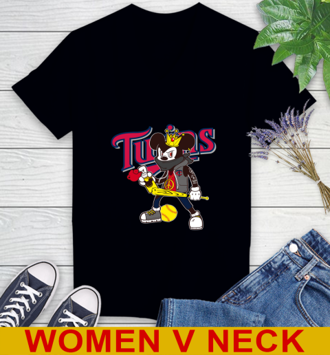 Minnesota Twins MLB Baseball Mickey Peace Sign Sports Women's V-Neck T-Shirt 2