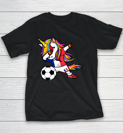 Funny Dabbing Unicorn France Football French Flag Soccer Youth T-Shirt