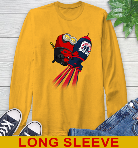 NBA Basketball Washington Wizards Deadpool Minion Marvel Shirt Long Sleeve T-Shirt - Image 3