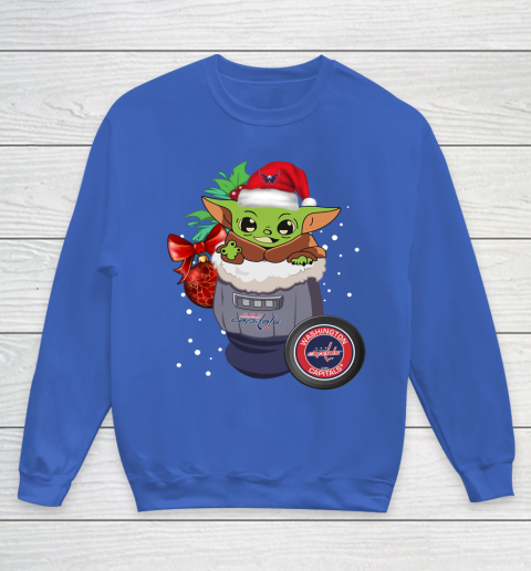 Washington Capitals Christmas Baby Yoda Star Wars Funny Happy NHL Youth Sweatshirt 8